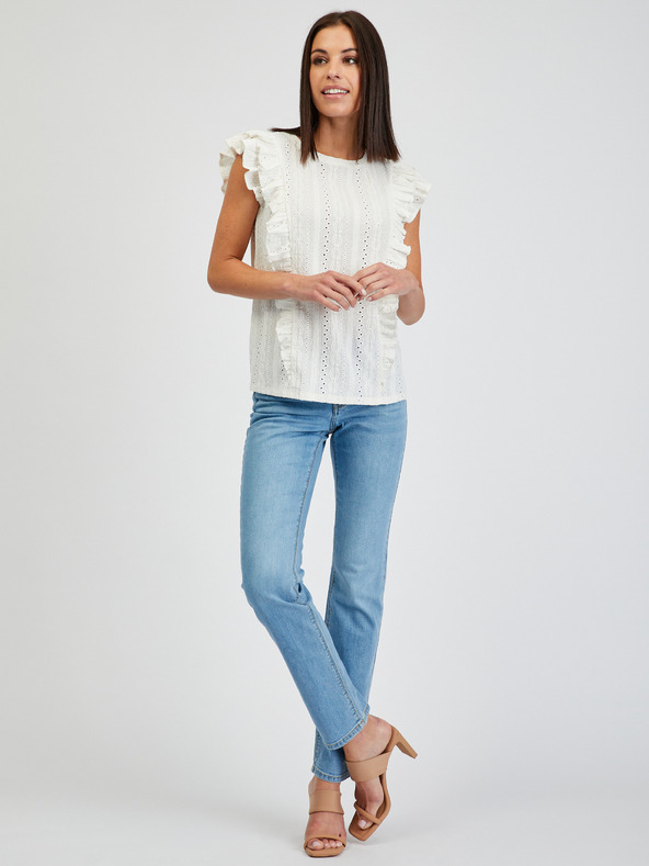 Orsay Biele dámske tričko s volánmi ORSAY