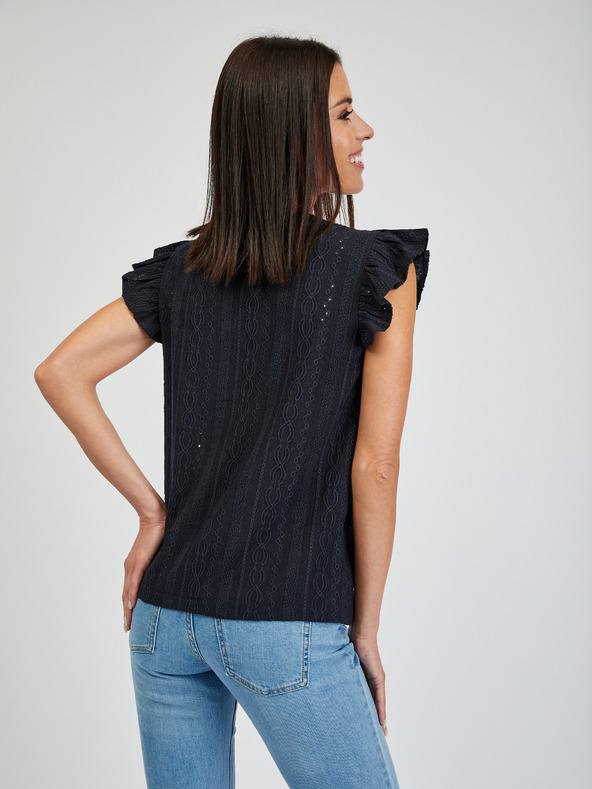 Orsay Tmavomodré dámske tričko s volánom ORSAY