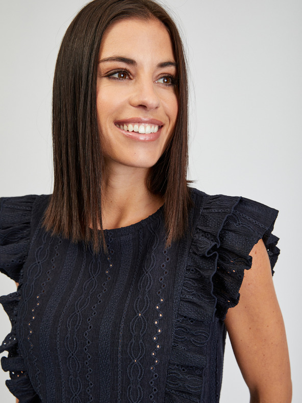 Orsay Tmavomodré dámske tričko s volánom ORSAY