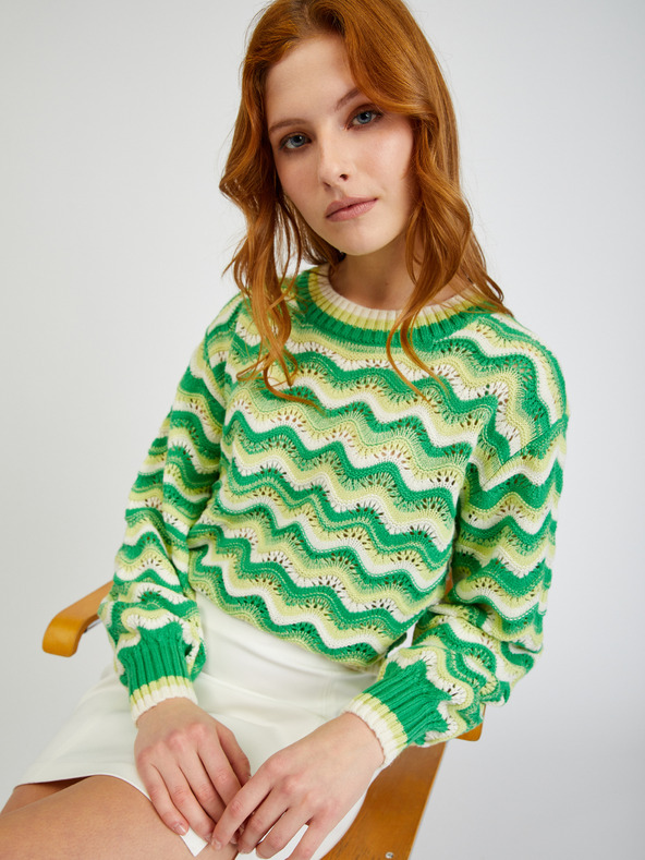 Orsay Žltozelený dámsky pruhovaný sveter ORSAY