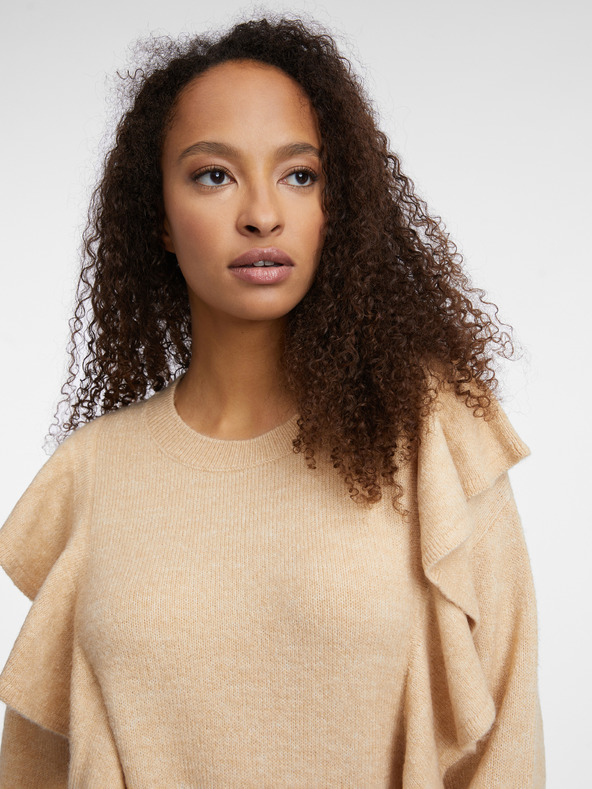 Orsay Béžový dámsky sveter s volánmi ORSAY