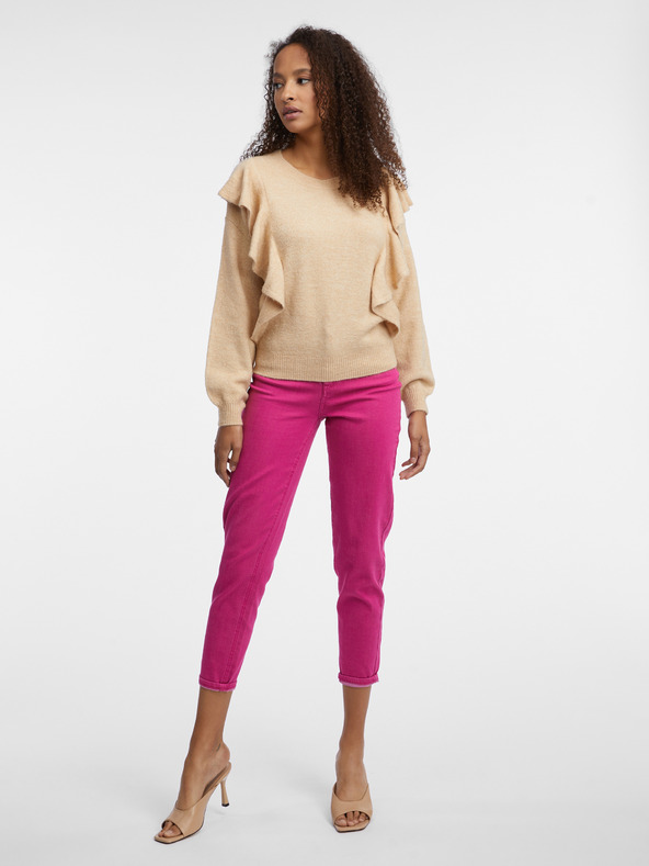 Orsay Béžový dámsky sveter s volánmi ORSAY