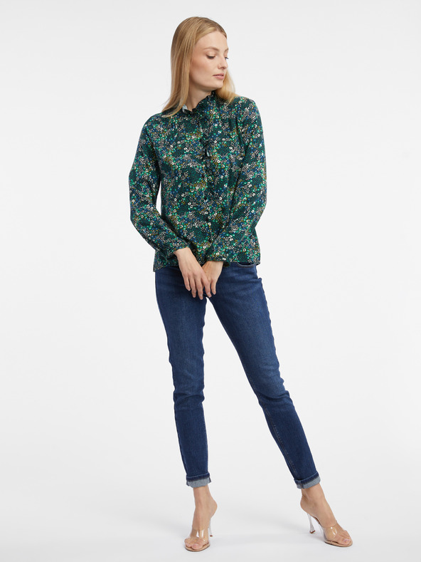 Orsay Tmavozelená dámska kvetinová blúzka ORSAY
