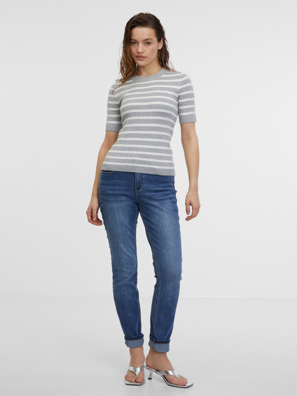 Orsay Svetlosivý dámsky pruhovaný úpletový top ORSAY