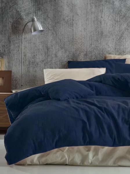 Kvalitex Francúzske mušelínové posteľné obliečky 220x200, 70x90cm tmavomodré Kvalitex