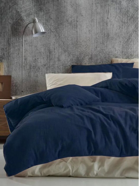 Kvalitex Francúzske mušelínové posteľné obliečky 240x220, 70x90cm tmavomodré Kvalitex