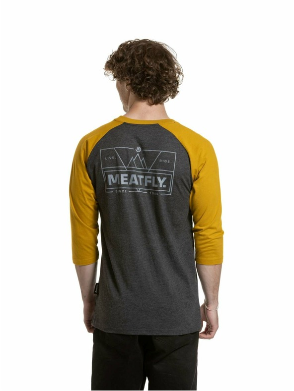 Meatfly Meatfly pánske tričko s dlhým rukávom Kennedy Raglan Charcoal Heather / Mustard | Sivá