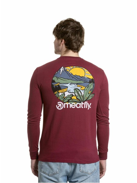 Meatfly Meatfly pánske tričko s dlhým rukávom Julien Dark Wine Mountains | Červená