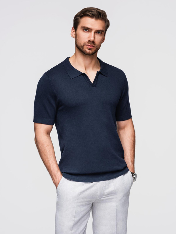 Ombre Clothing Pánska polokošeľa bez gombíkov - tmavo modrá