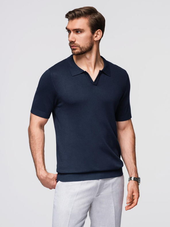 Ombre Clothing Pánska polokošeľa bez gombíkov - tmavo modrá