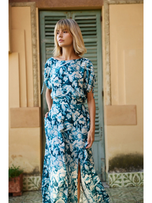 Moodo Modro-zelená vzorovaná dámska košeľa