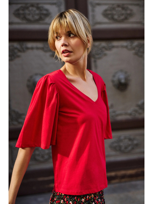 Moodo Červená blúzka so širokými rukávmi