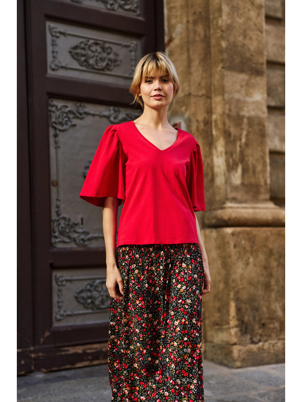 Moodo Červená blúzka so širokými rukávmi