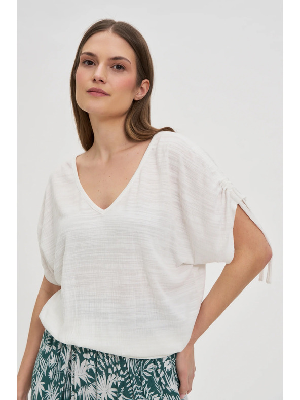 Moodo Biely top so sťahovaním na rukávoch