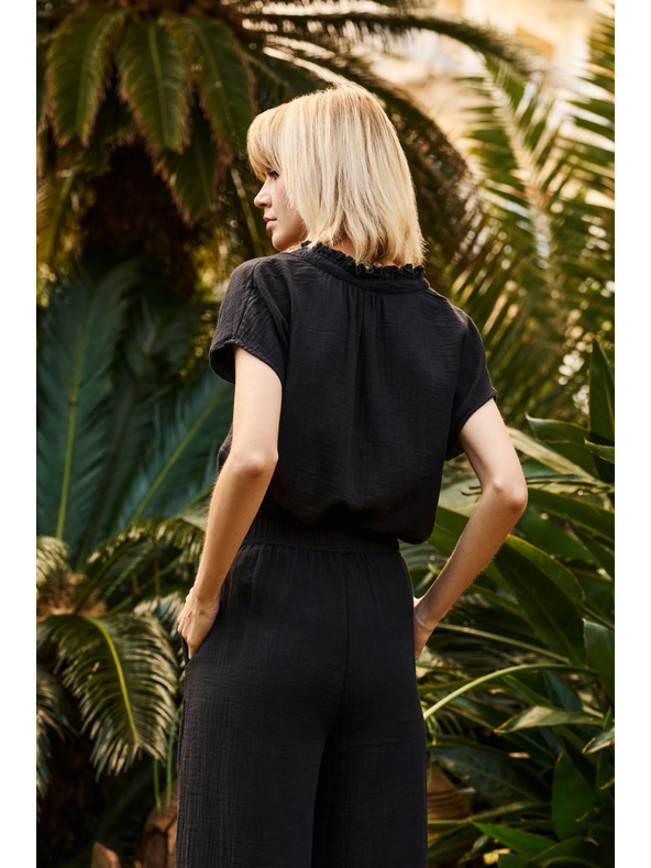 Moodo Čierna bavlnená voľná blúzka