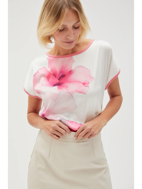 Moodo Dámska biela blúzka s kvetinami