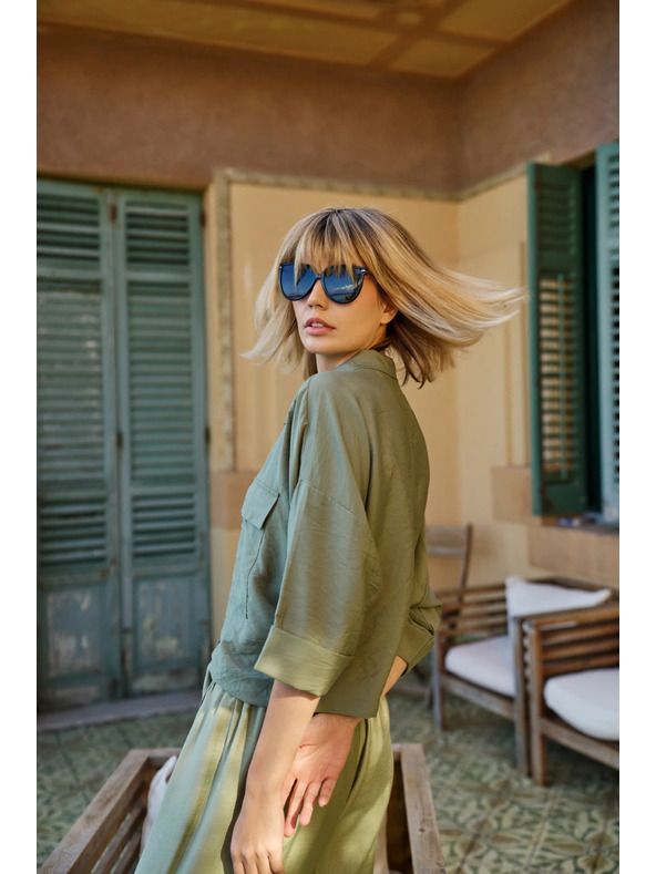 Moodo Khaki voľná košeľa s krátkym rukávom