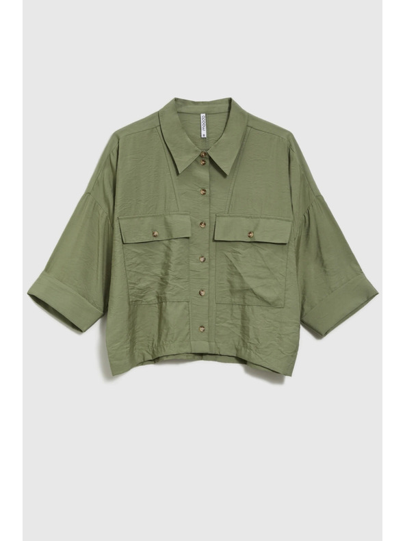 Moodo Khaki voľná košeľa s krátkym rukávom