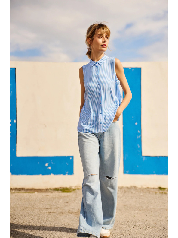 Moodo Modro-biela pruhovaná košeľa bez rukávov