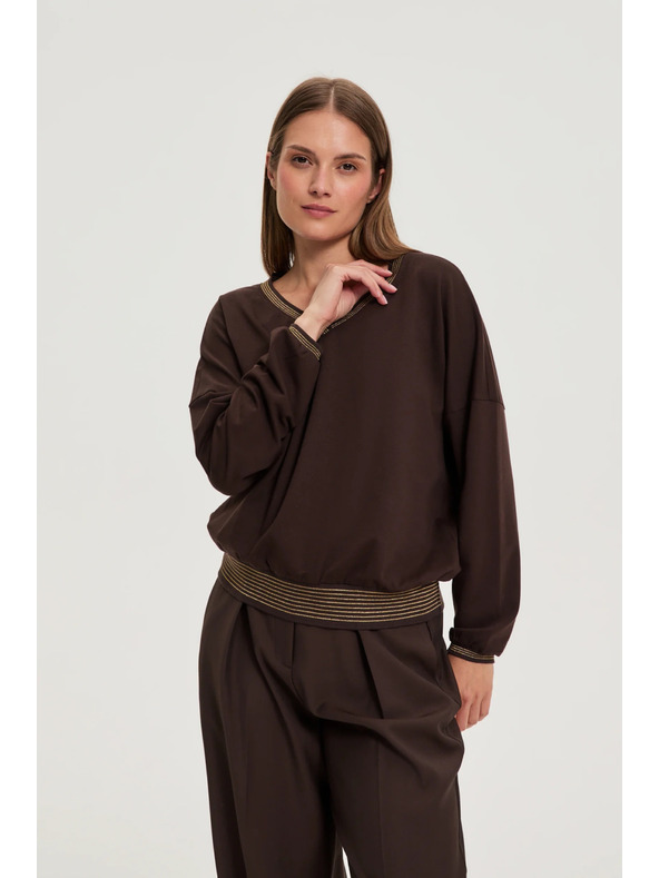 Moodo Hnedá mikina so zlatými detailami Moodo