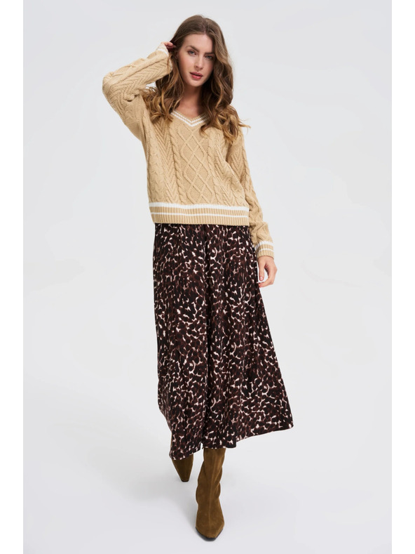 Moodo Dámsky béžový sveter so V-výstrihom Moodo