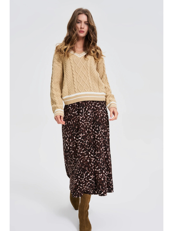 Moodo Dámsky béžový sveter so V-výstrihom Moodo