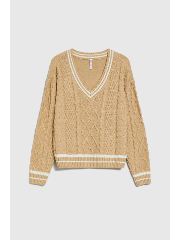 Moodo Dámsky béžový sveter so V-výstrihom Moodo