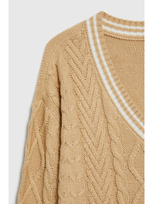 Moodo Dámsky béžový sveter so V-výstrihom Moodo