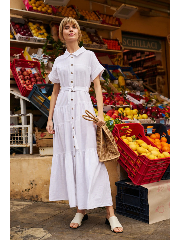 Moodo Dámske dlhé košeľové šaty Moodo - biele