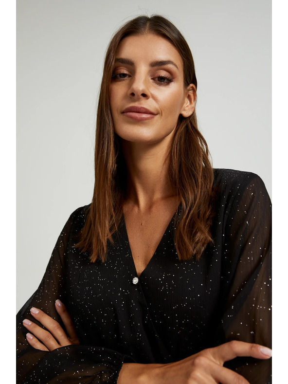 Moodo Čierne trblietavé šaty s priesvitnými rukávmi Moodo