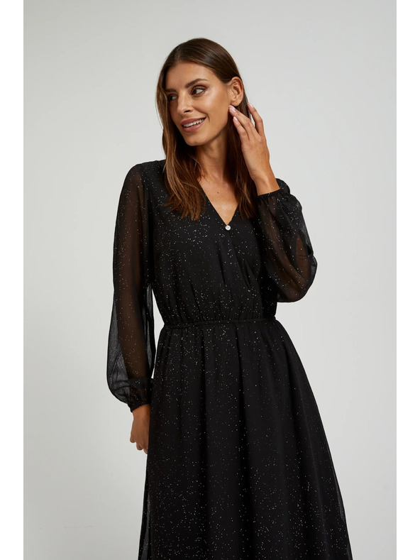 Moodo Čierne trblietavé šaty s priesvitnými rukávmi Moodo
