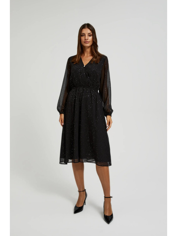 Moodo Čierne trblietavé šaty s priesvitnými rukávmi Moodo