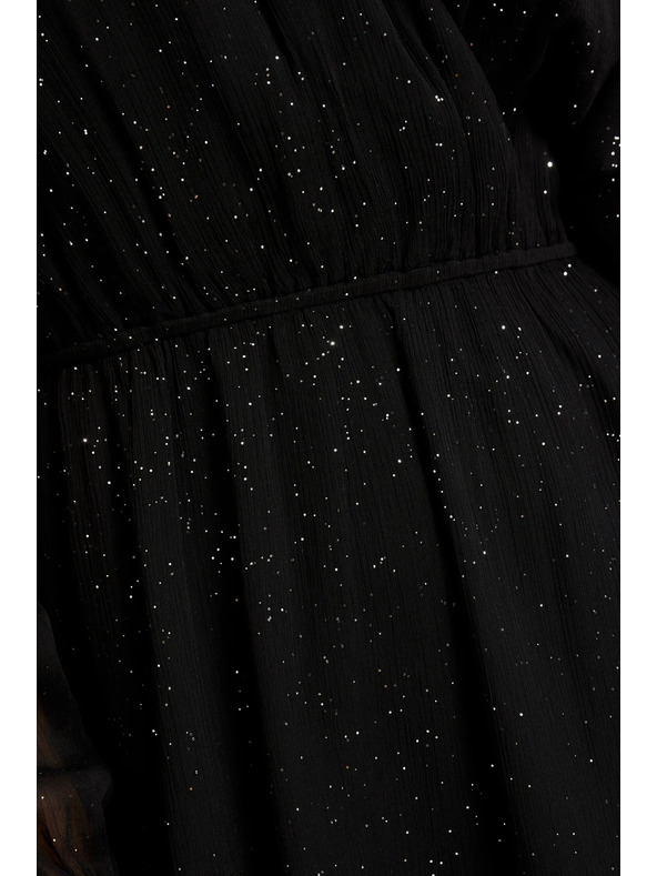 Moodo Čierne trblietavé šaty s priesvitnými rukávmi Moodo