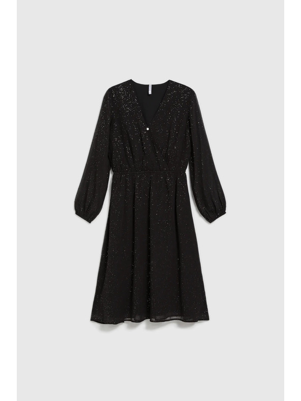 Moodo Čierne trblietavé šaty s priesvitnými rukávmi Moodo