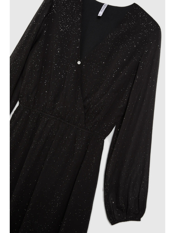 Moodo Čierne trblietavé šaty s priesvitnými rukávmi Moodo