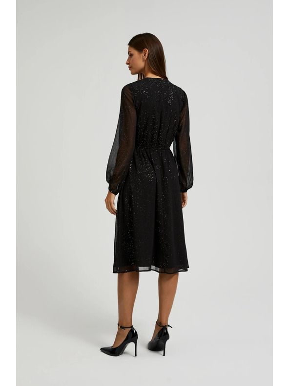 Moodo Čierne trblietavé šaty s priesvitnými rukávmi Moodo