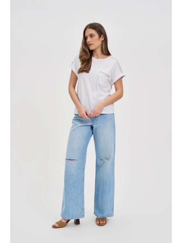 Moodo Dámske tričko so striebornou aplikáciou Moodo – biele