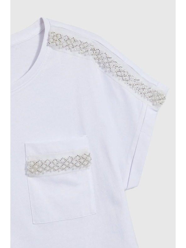 Moodo Dámske tričko so striebornou aplikáciou Moodo – biele