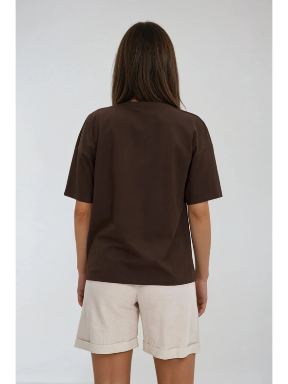Moodo Dámske hnedé tričko s potlačou