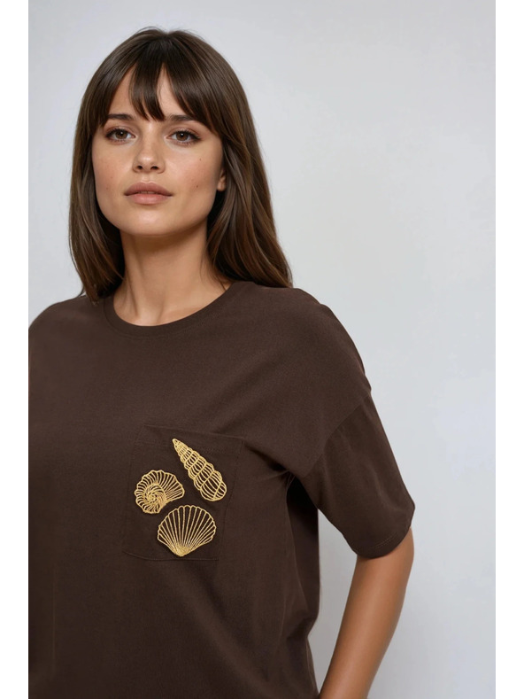 Moodo Dámske hnedé tričko s potlačou