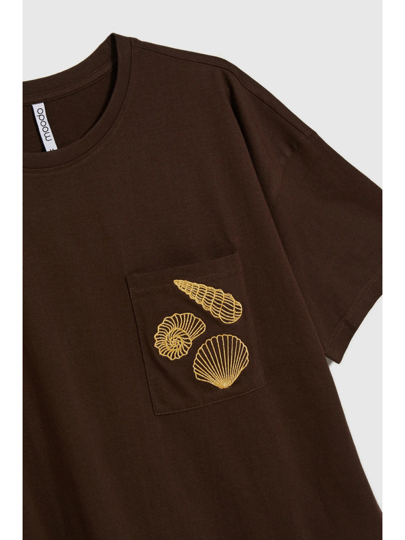 Moodo Dámske hnedé tričko s potlačou