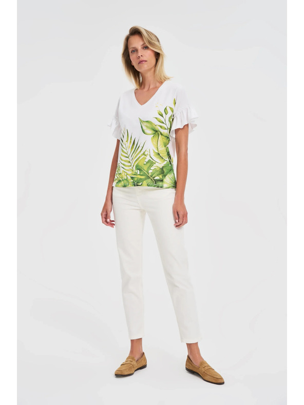 Moodo Biele tričko s potlačou kvetín
