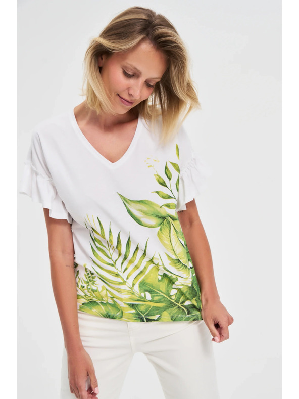 Moodo Biele tričko s potlačou kvetín