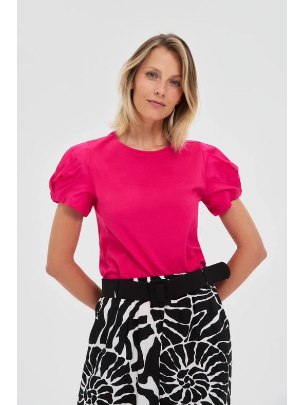 Moodo Ružový top so riasenými rukávmi