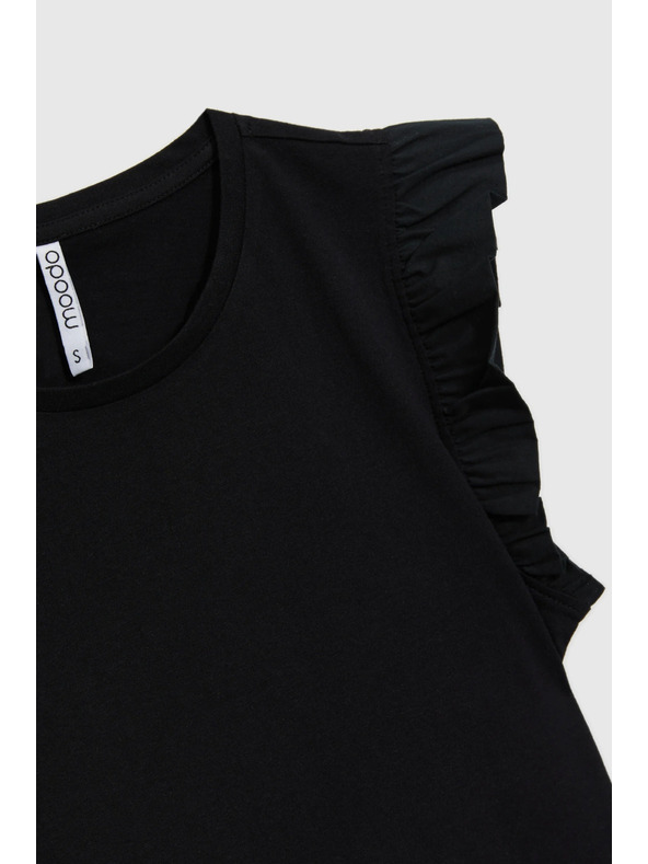 Moodo Dámske čierne bavlnené tričko s volánmi