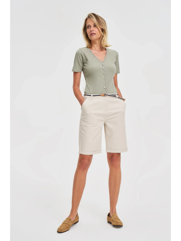 Moodo Dámske olivové tričko s gombíkmi