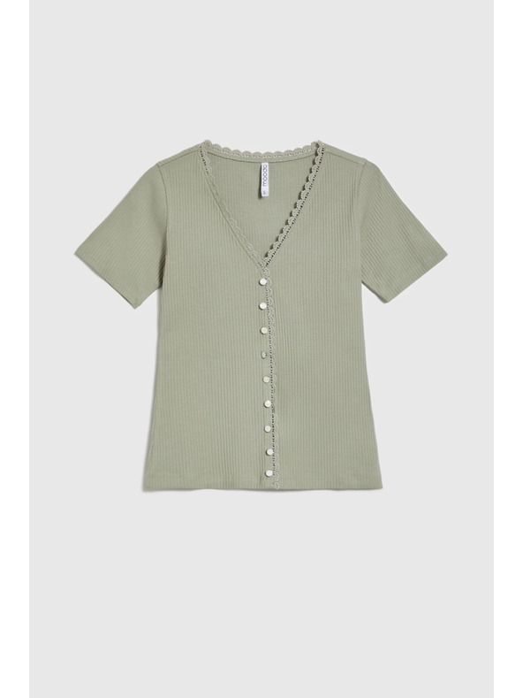 Moodo Dámske olivové tričko s gombíkmi