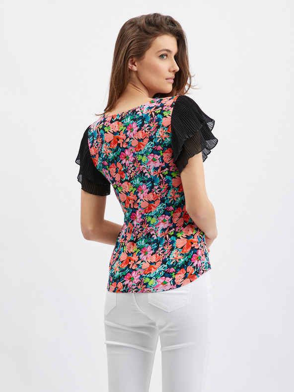 Orsay Modro-čierna dámska blúzka s kvetmi ORSAY