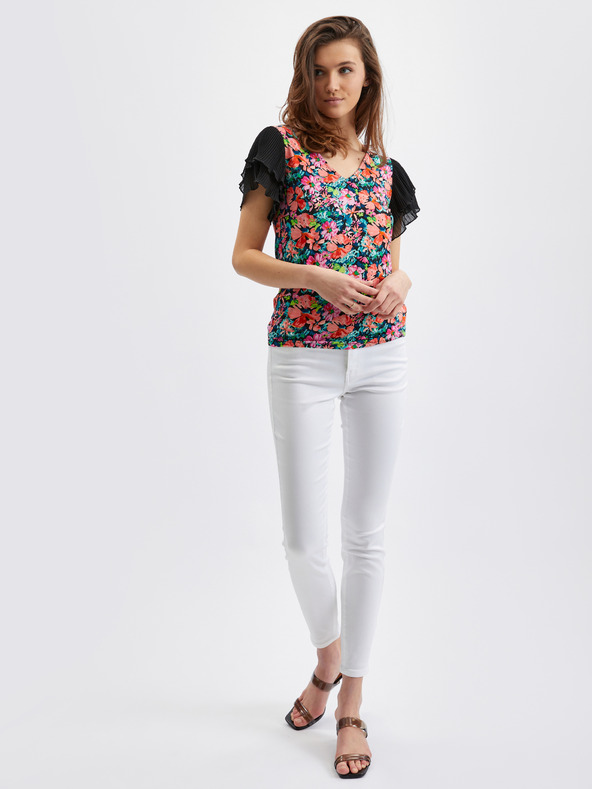 Orsay Modro-čierna dámska blúzka s kvetmi ORSAY