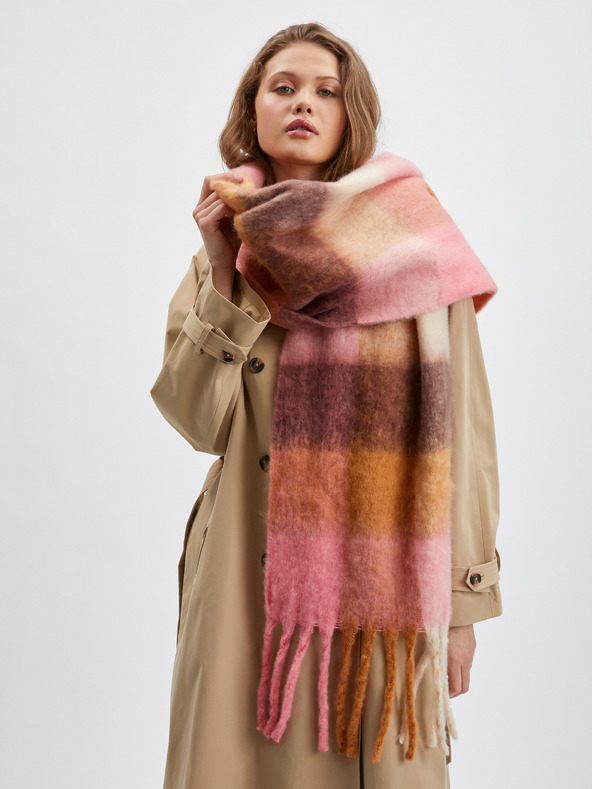 Orsay Ružovo-hnedý dámsky károvaný šál ORSAY